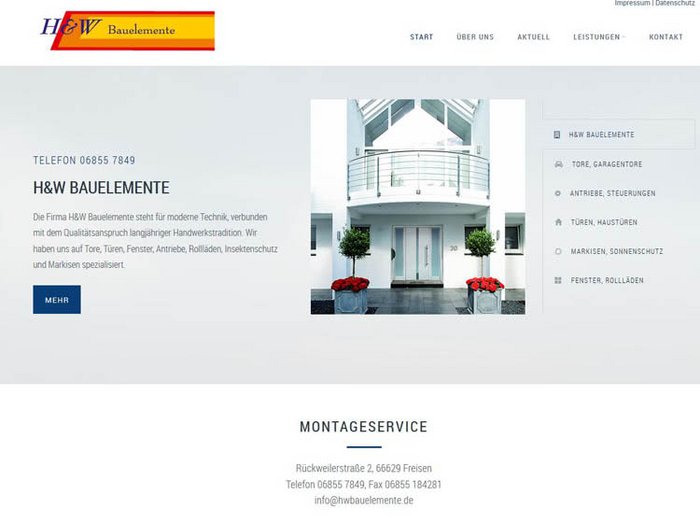 Webdesign Baugewerbe, Webseiten Fenster